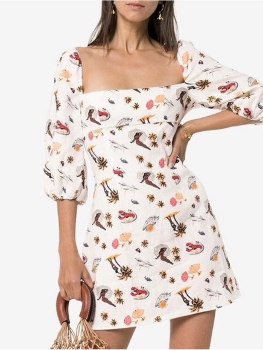 Reformation Hampstead Linen Mini Dress White Printed